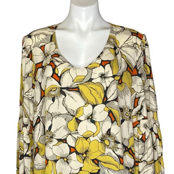 CABI 3954 Sequel Retro Floral Long Sleeve V Neck Blouse Yellow Size XL - Picture 3 of 14